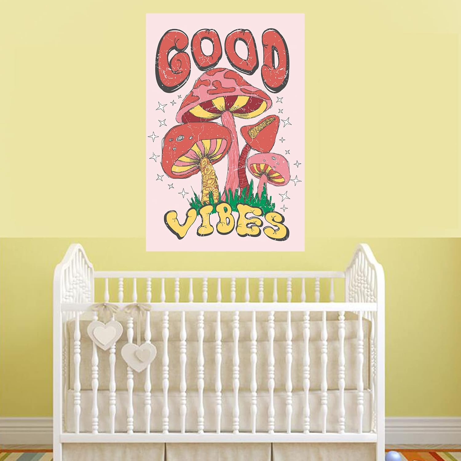 DAZMCCOTO Good Vibes Funny Retro Nostalgia Poster Wall Art Print, Vintage Mushroom Aesthetic Room Decor Cute Funny Cool Poster ，Stick and Peel Wall Decals 16x24 inches image 5