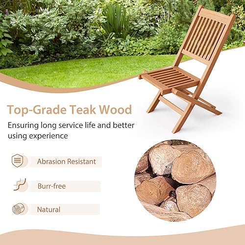 Miniatura 6 de Giantex Sillas plegables para patio, sillas de madera de teca indonesia para exteriores con asiento y respaldo de rejillas, silla portátil de