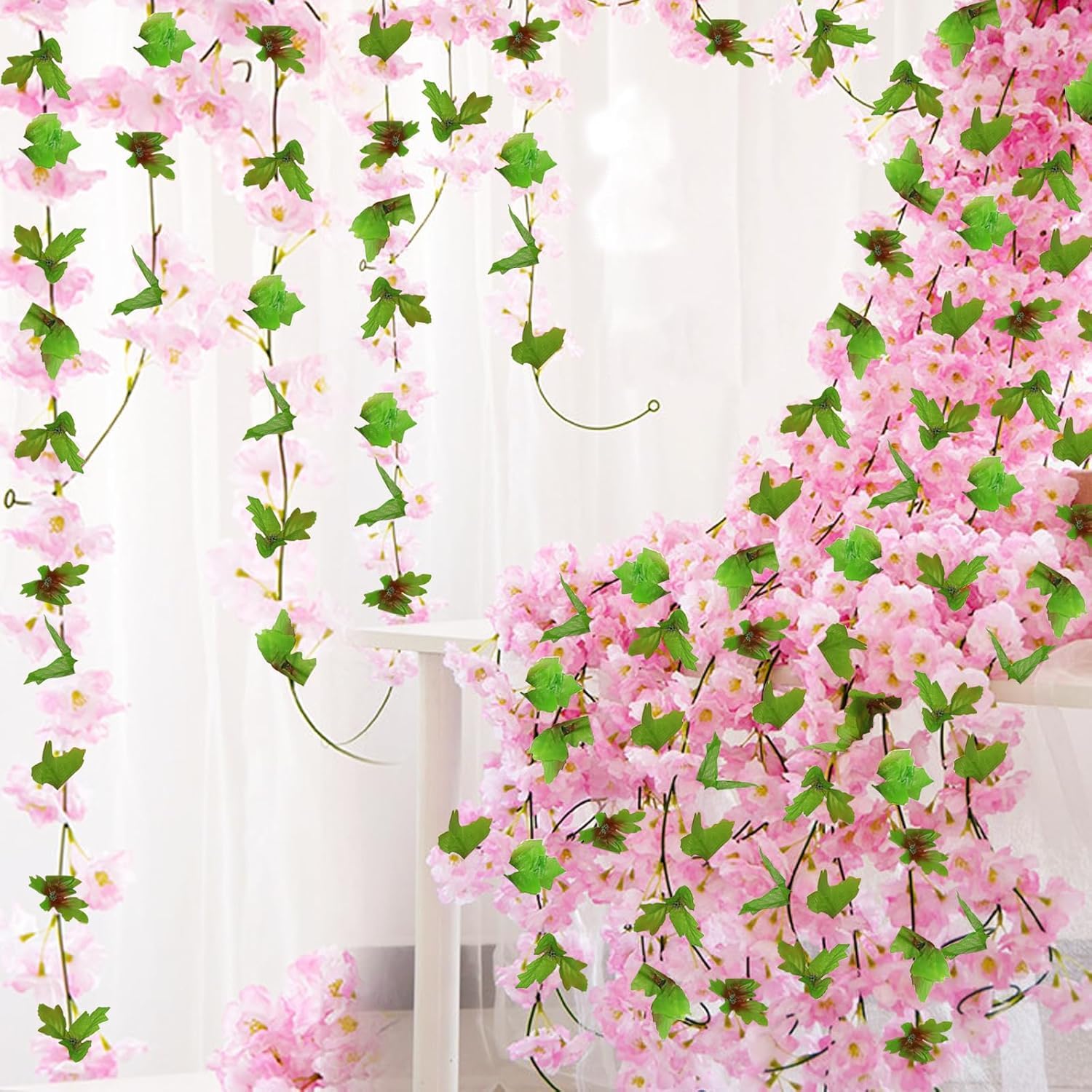 Amazon｜DIFEIUKI 桜 造花 ガーランド 4本セット 桜の藤 シルク