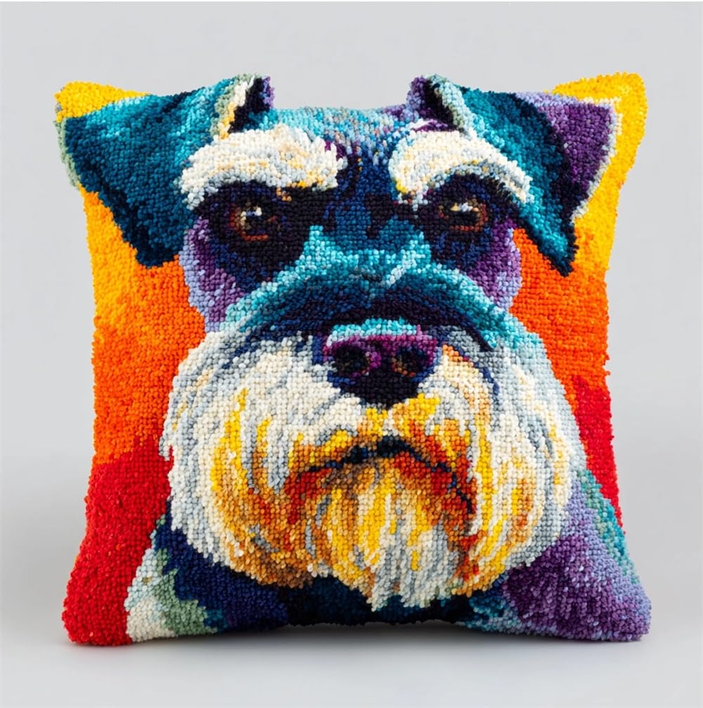 FWRTYCB Latch Hook Kits for Adults,Schnauzers Pillow Sofa Cushion