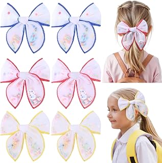 CN Back to School Tulle Hair Bows for Girls with Glitter Letter Alligator | 6 PCS Pencil Apple Bows Colorful School Hair Barrettes Yellow Hair bows Accessories for Little Girls Toddler Teens