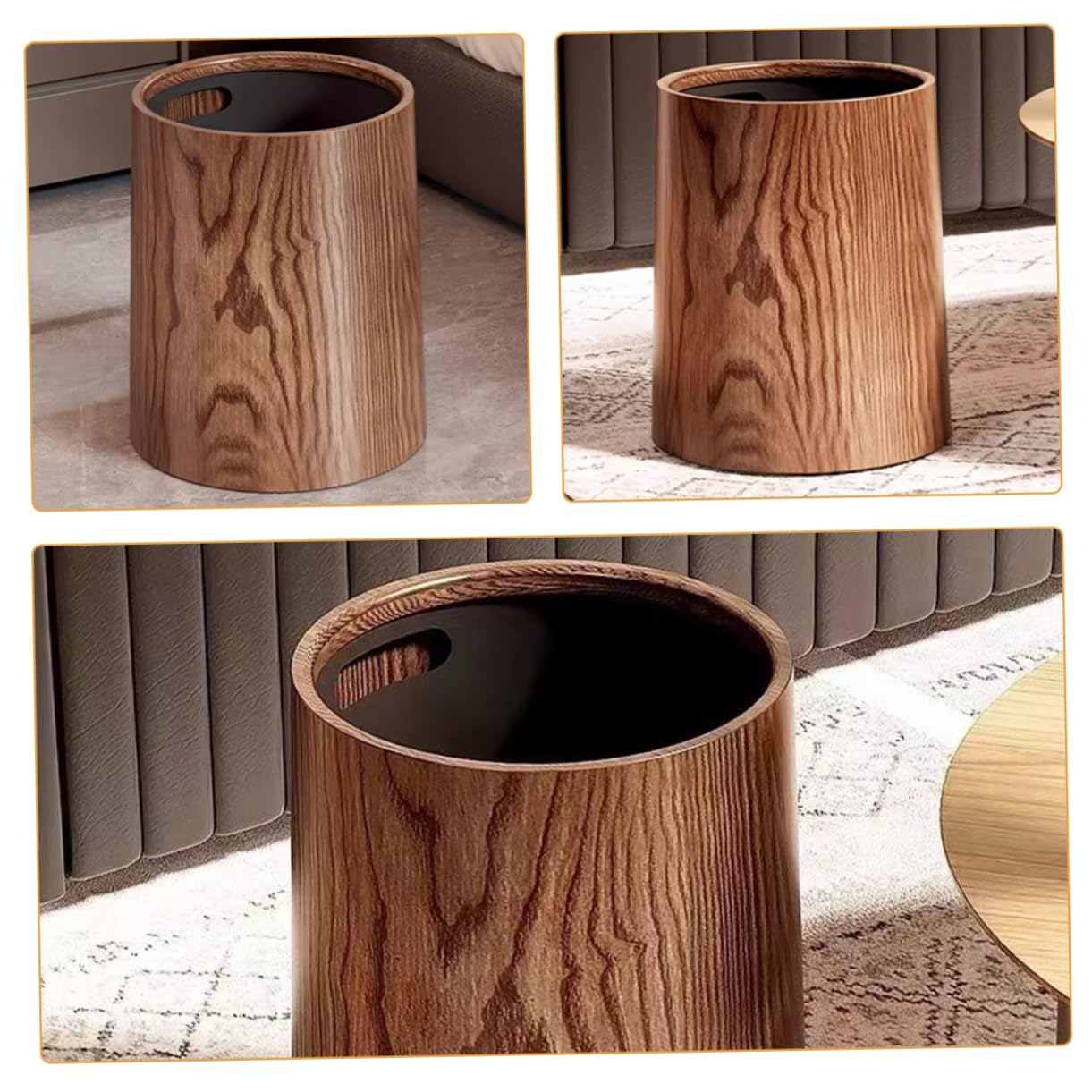 Levemolo Cestino della Spazzatura in Finta Venatura Legno Rotondo 12l, Contenitore per Rifiuti Cucina e Bagno, Bidone Grande Capacità per Soggiorno, Hotel e Uso Domestico