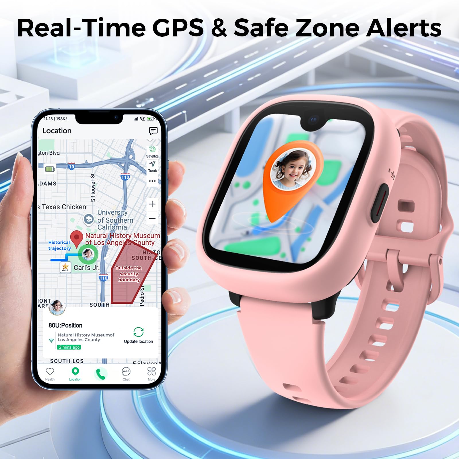 MIRO Kids Smart Watch with SIM Card Slot, GPS Tracker, Call & Video Call, Real-Time Location, Safe Zone Alert, Parental Control, School Mode, Gift for Boys Girls Age 3-15 (Pink)