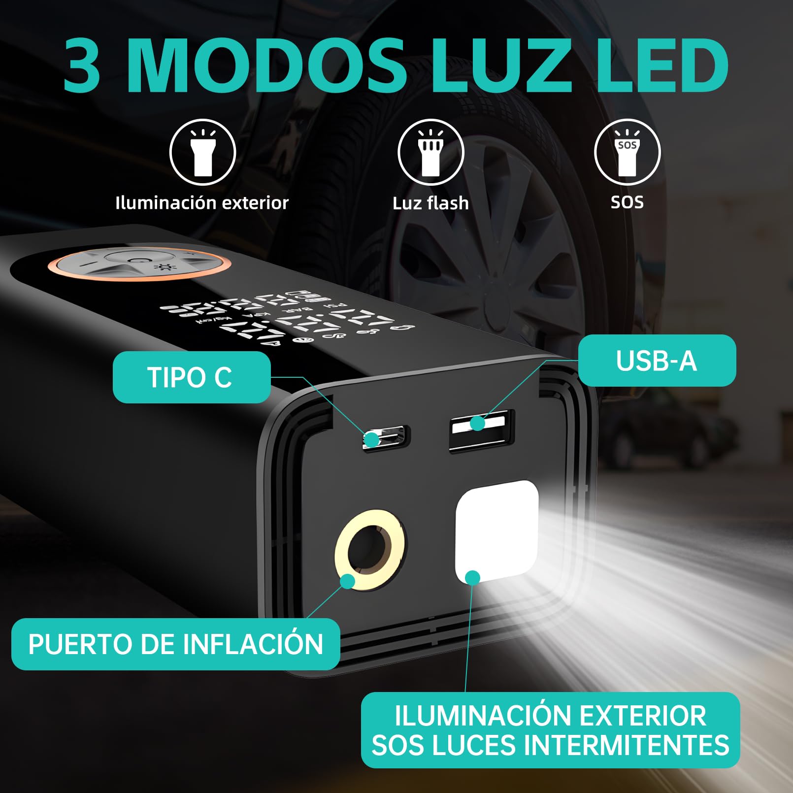 Inflador Ruedas Coche Digital 12V, compresor de Aire portátil, Bomba Digital para neumáticos de Coche 12 V 150 PSI Bomba de Aire eléctrica para neumáticos de vehículo, Bicicleta, inflables