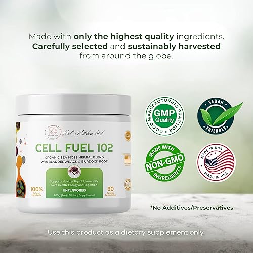 Miniatura 6 de Red's Kitchen Sink Cell Fuel 102 - Polvo orgánico de musgo marino con raíz de vejiga y bardana | Mezcla de hierbas inspirada en el Dr. Sebi |