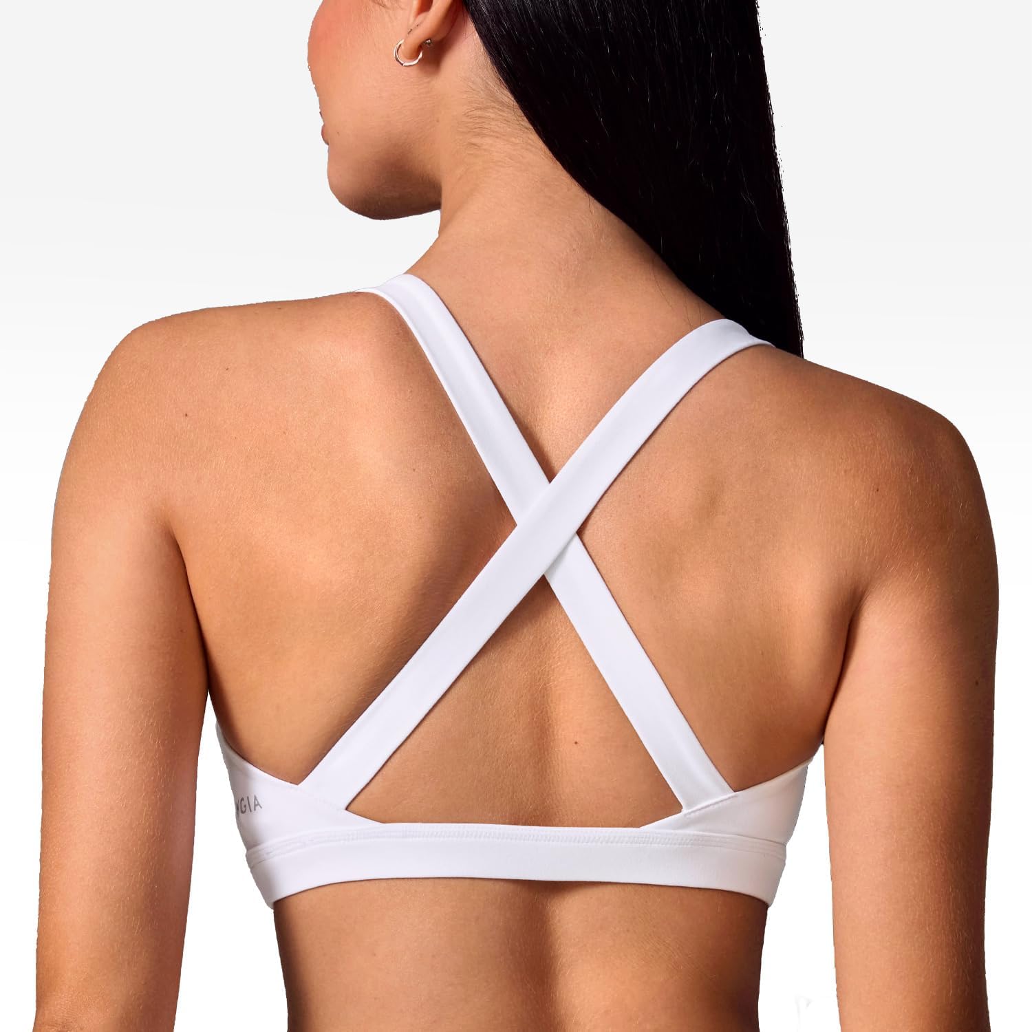 INGIA Women's Square Neck Sports Bra Strappy Criss Cross Wide Straps Workout Padded Cami Yoga Bra Gym Pilates Top