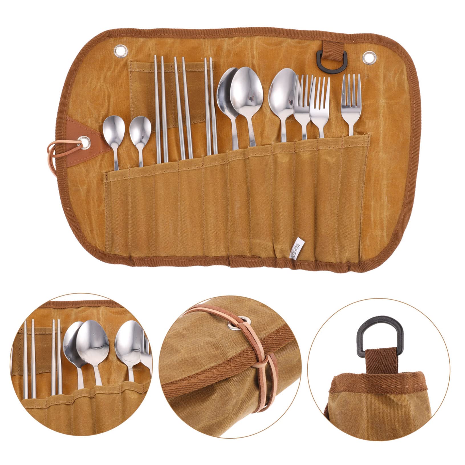 Mikikit Ensemble De Couverts De Camping Portable Pliable, Étui De Rangement Compact, Matériau Inoxydable, Kit Vaisselle Extérieur Léger, Pour Pique-niques, Randonnée Et Barbecue