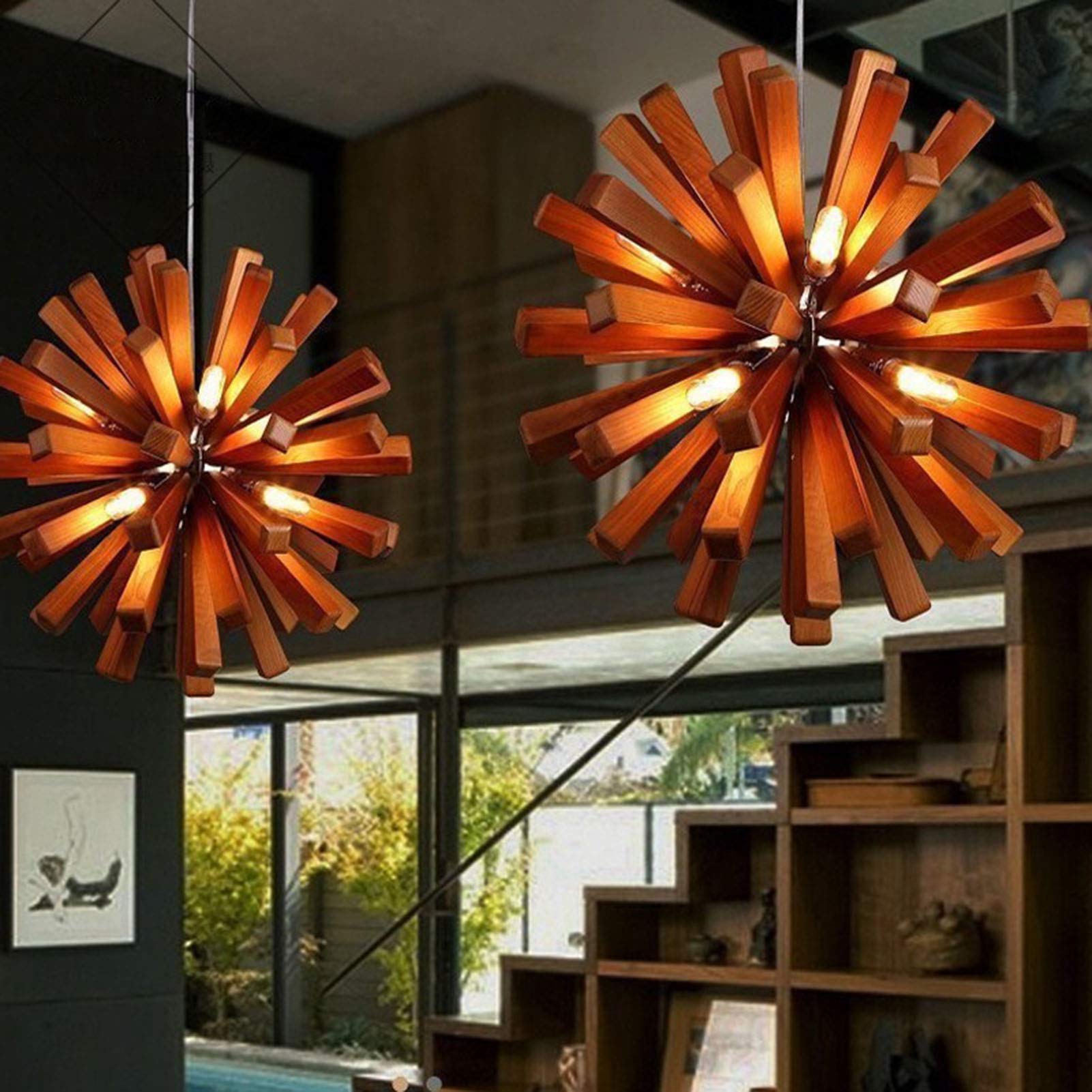 Lámpara de Madera de diente de león nórdico G4 para Sala de estar, dormitorio, estudio, comedor, cafetería, Luces decorativas, Luces personalizadas sencillas, castaño, 35 cm