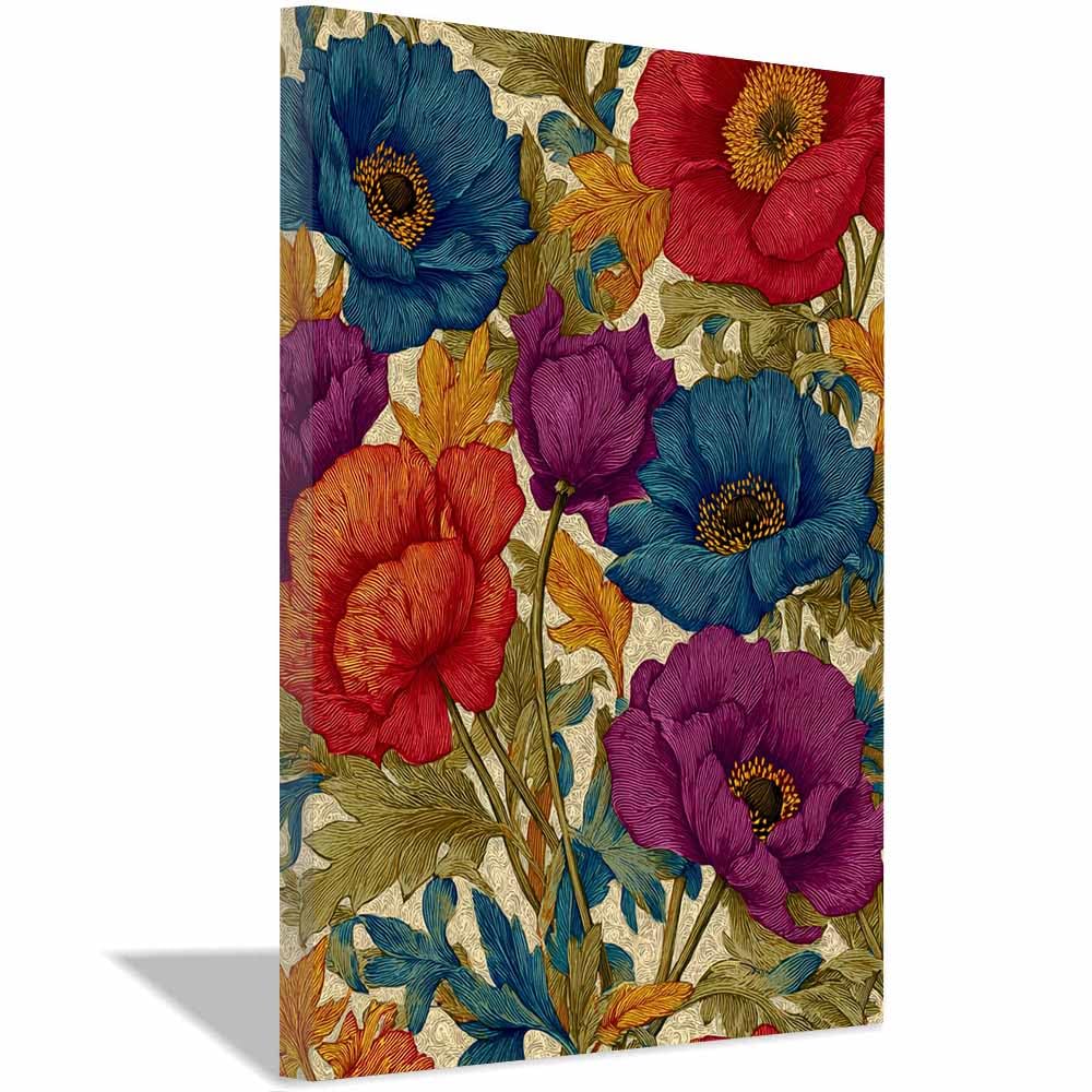 Xeniou Multicolor Flowers Canvas Vintage Poppy Print Canvas Wall Art, For Bedroom Bathroom Living Room Home Wall Decor(Multicolor)-70X100cm Framed