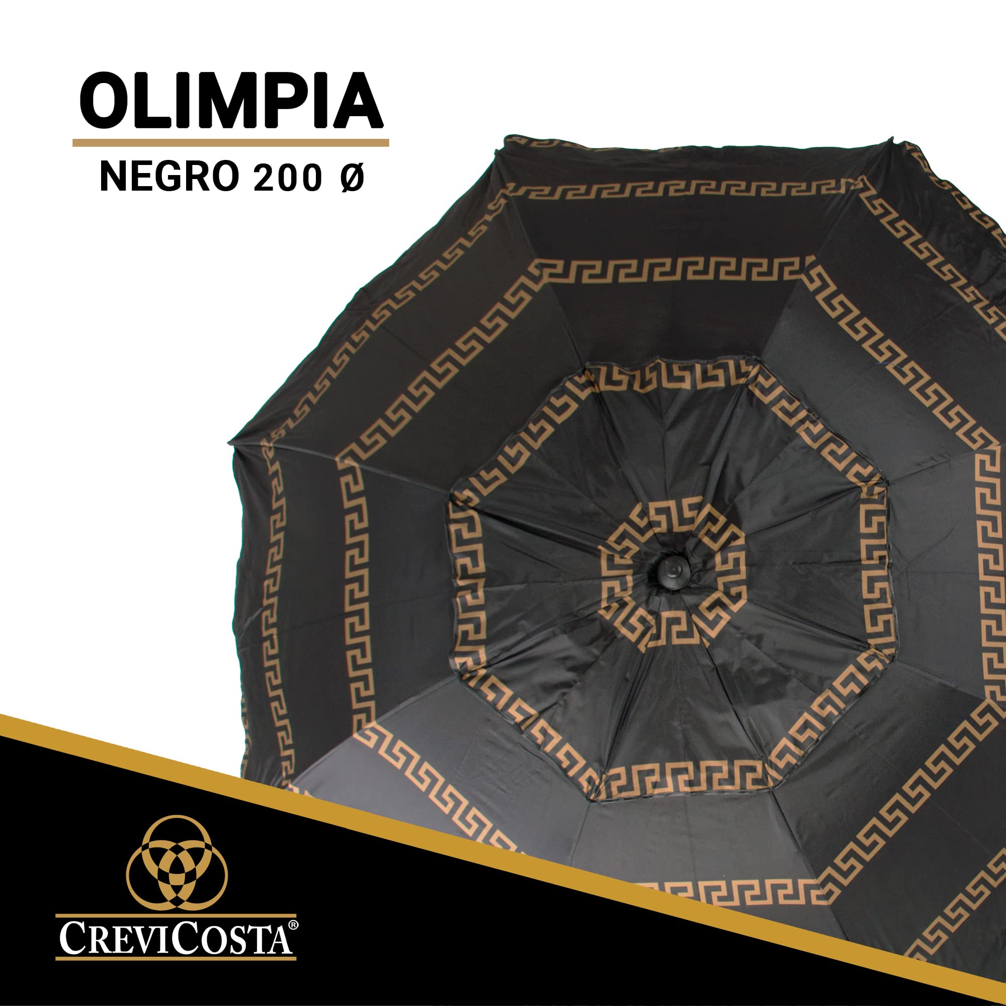 CREVICOSTA QUALITY MARK MARCAS DE CALIDAD Parasol de plage modèle olympienne noir 200cm avec spirale et poteau de voyage total. 8 tiges. Protection totale contre les rayons UV, Olympia noir, 200 cm