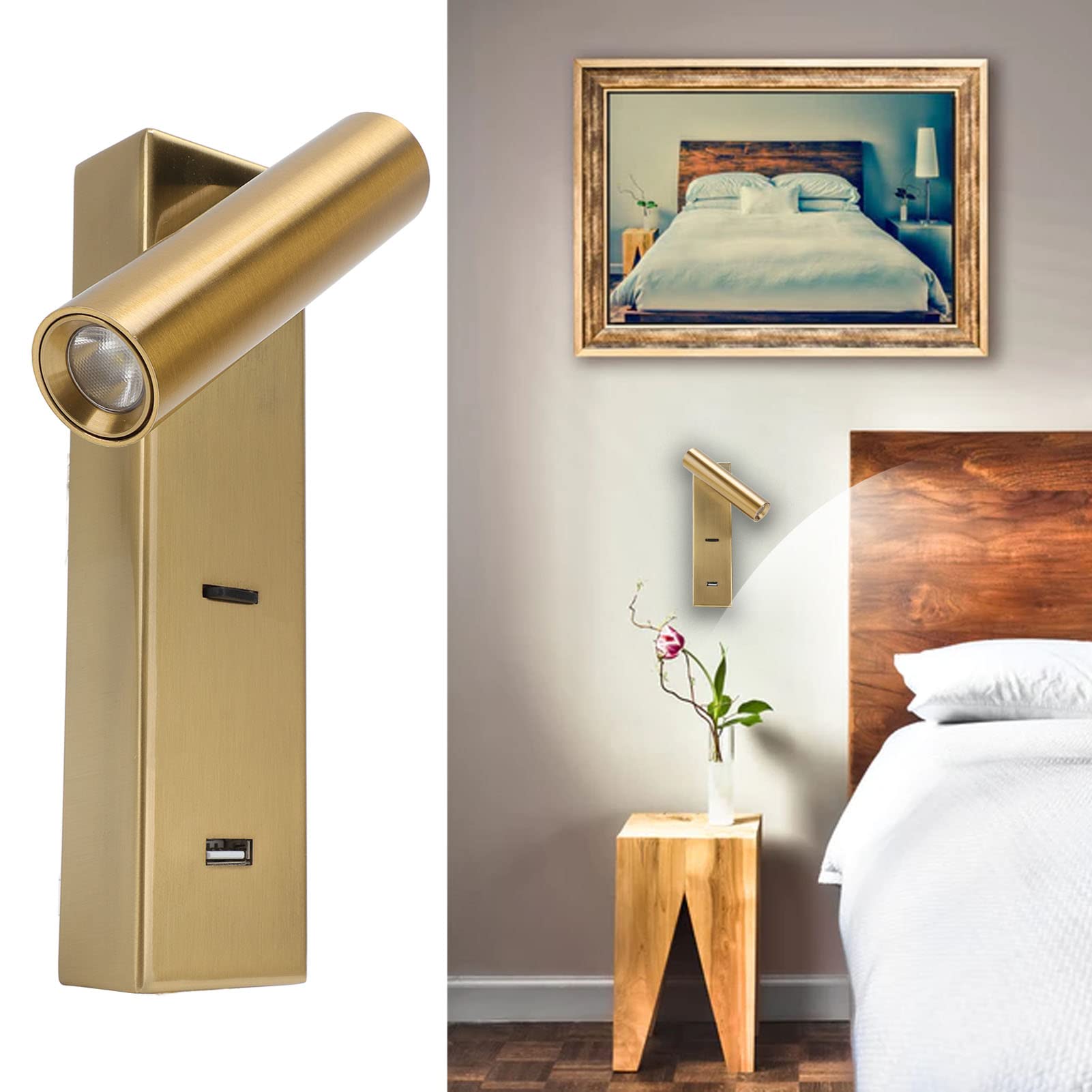 Lampada da Lettura a LED a Parete Elegante Angolo Regolabile per Camera da Letto Arredamento Moderno 100 V-240 V Lega di Alluminio 1 unità (Luce bianca)