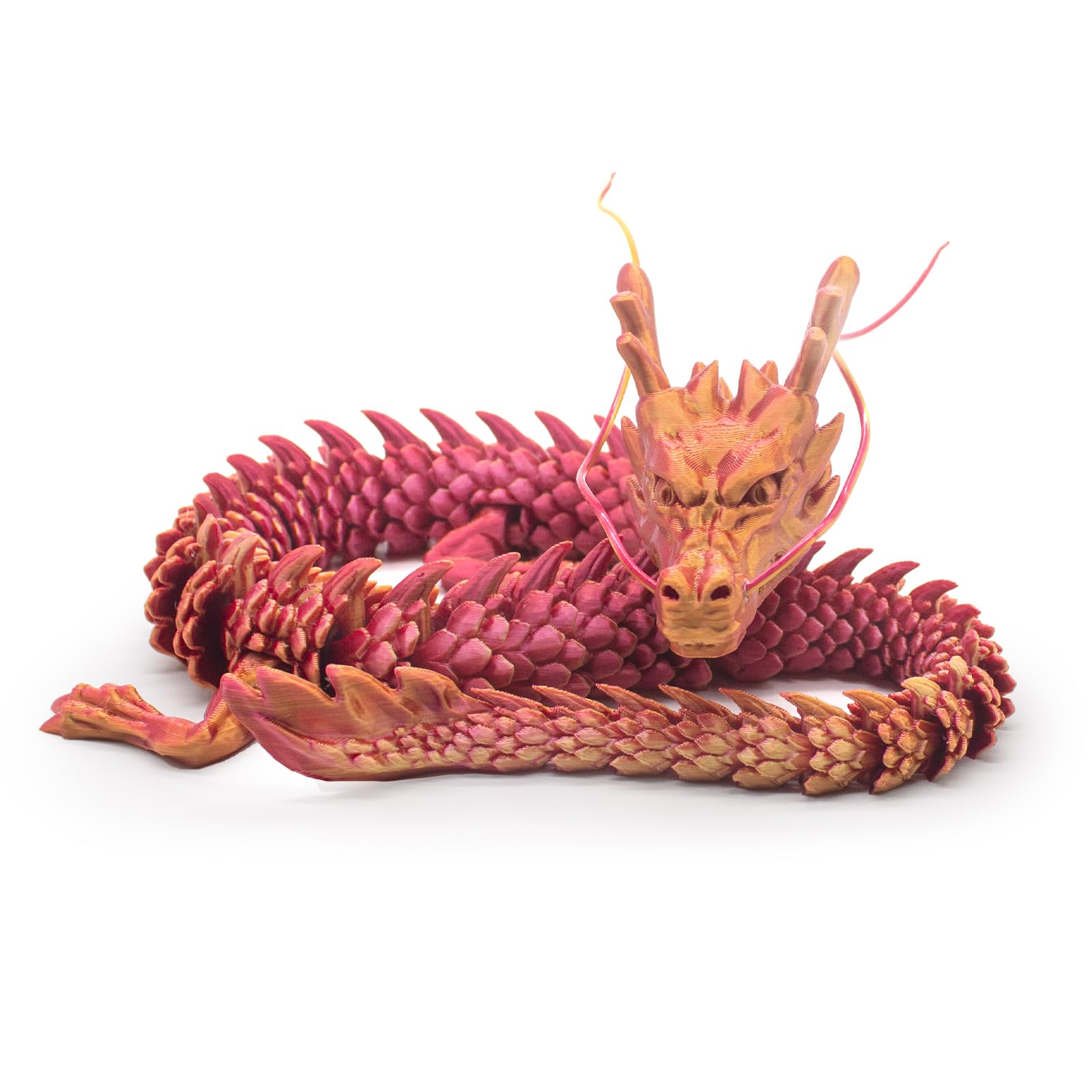 Suoyouman 24 inch 3D Printed Dragon, Flexible Articulated Dragon Fidget Toy for Autism/ADHD, Home Office Decor Executive Desk Toy (Red)