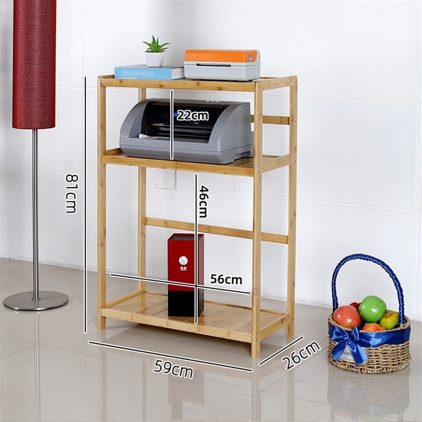 support de tour d'ordinateur Support de tour PC à 3 niveaux, support d'imprimante en bambou avec rangement(Bruin,59*26*81cm)