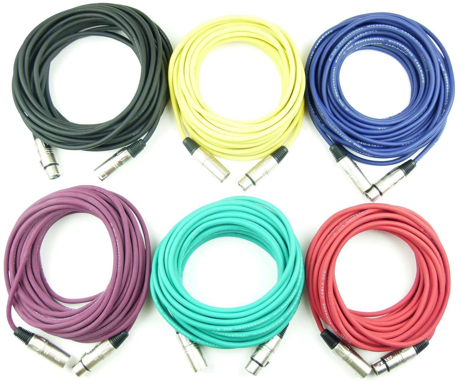 1 Set Adam Hall Mikrofonkabel je 10 m in den Farben Rot, Gelb, Grün, Blau, Vilolett, Schwarz, XLR female auf XLR male DMX Audio Studiokabel (10 m, Mehrfarbig, 1)