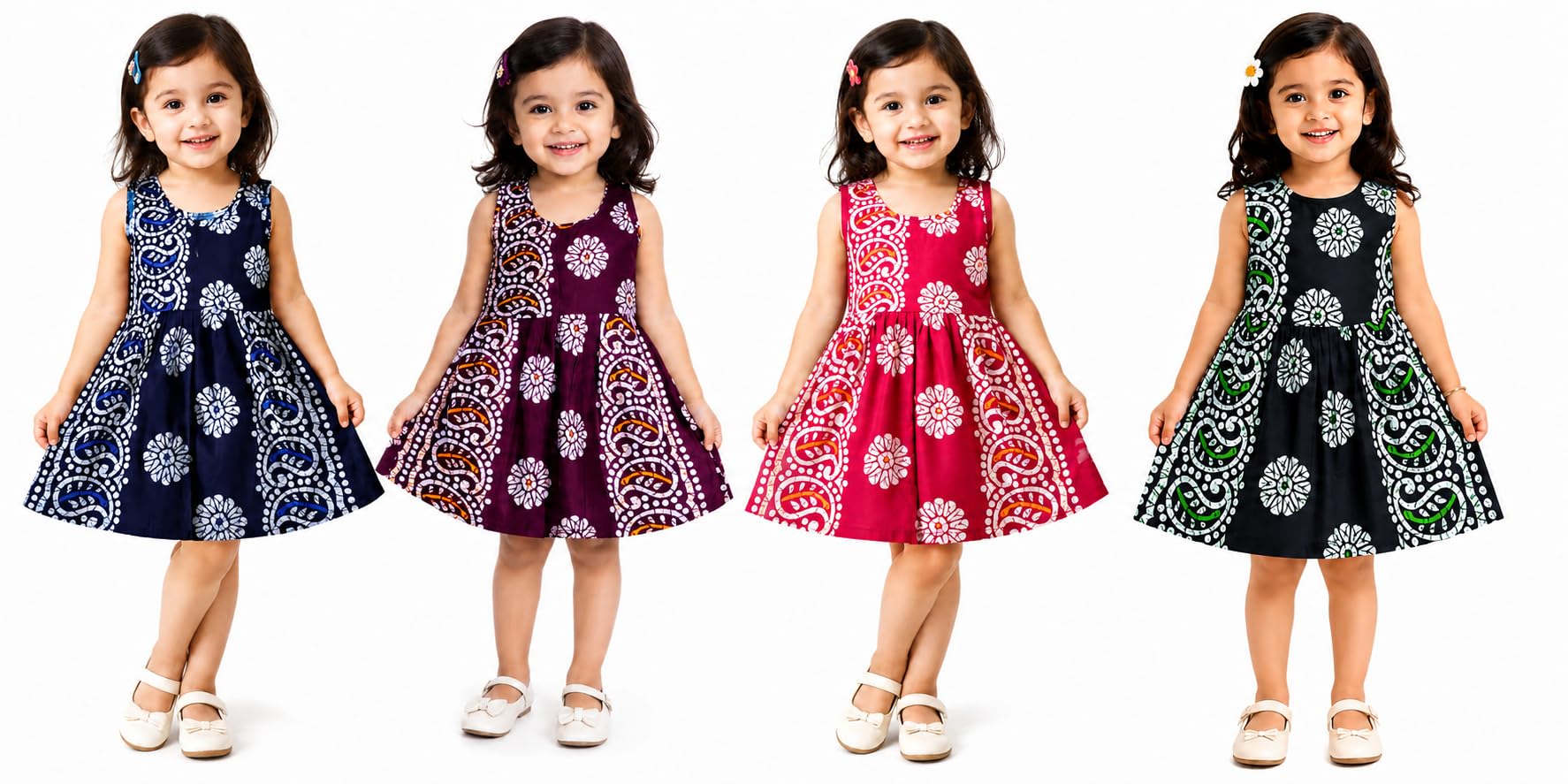 PORICHOY Batik Printed Cotton Frock Knee Length for Baby Girls Kids Combo Pack (1 to 2 Years) Multicolour-image-24