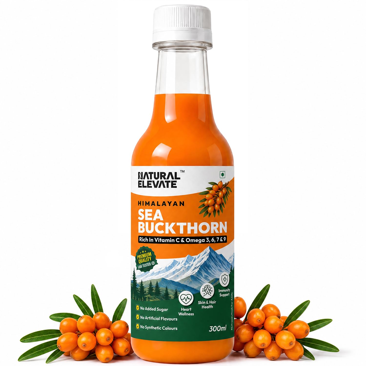 Natural Elevate Himalayan Sea Buckthorn Juice 600ml | Cold Pressed Sea Buckthorn Pulp Concentrate | Rich in Omega 3 6 7 9 & Vitamin C | Antioxidant-Rich Nutraceutical | Supports Immunity, Skin, Heart & Gut Health | No Added Sugar | Lab Tested sdegf-image-16