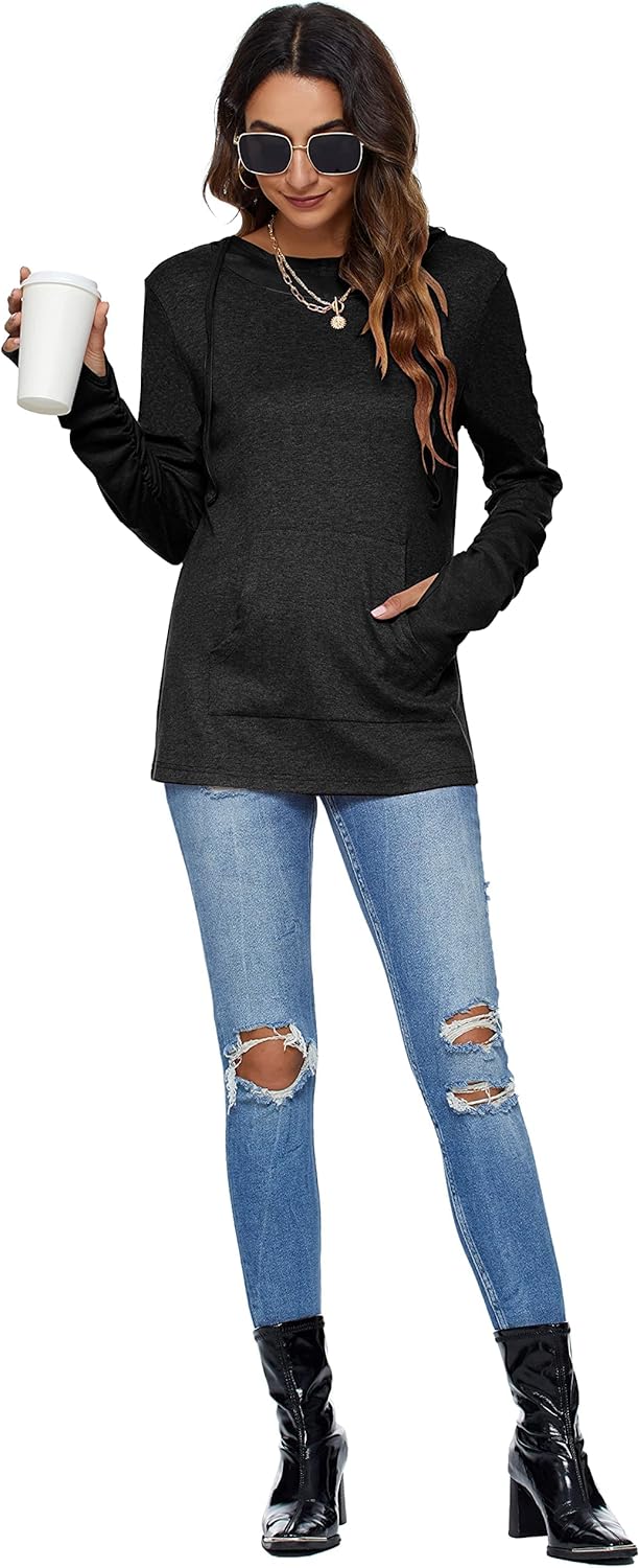 AUSELILY Long Sleeve Drawstrings Hoddie Sweatshirt With Thumb Holes Hoodie for Women - Image 2
