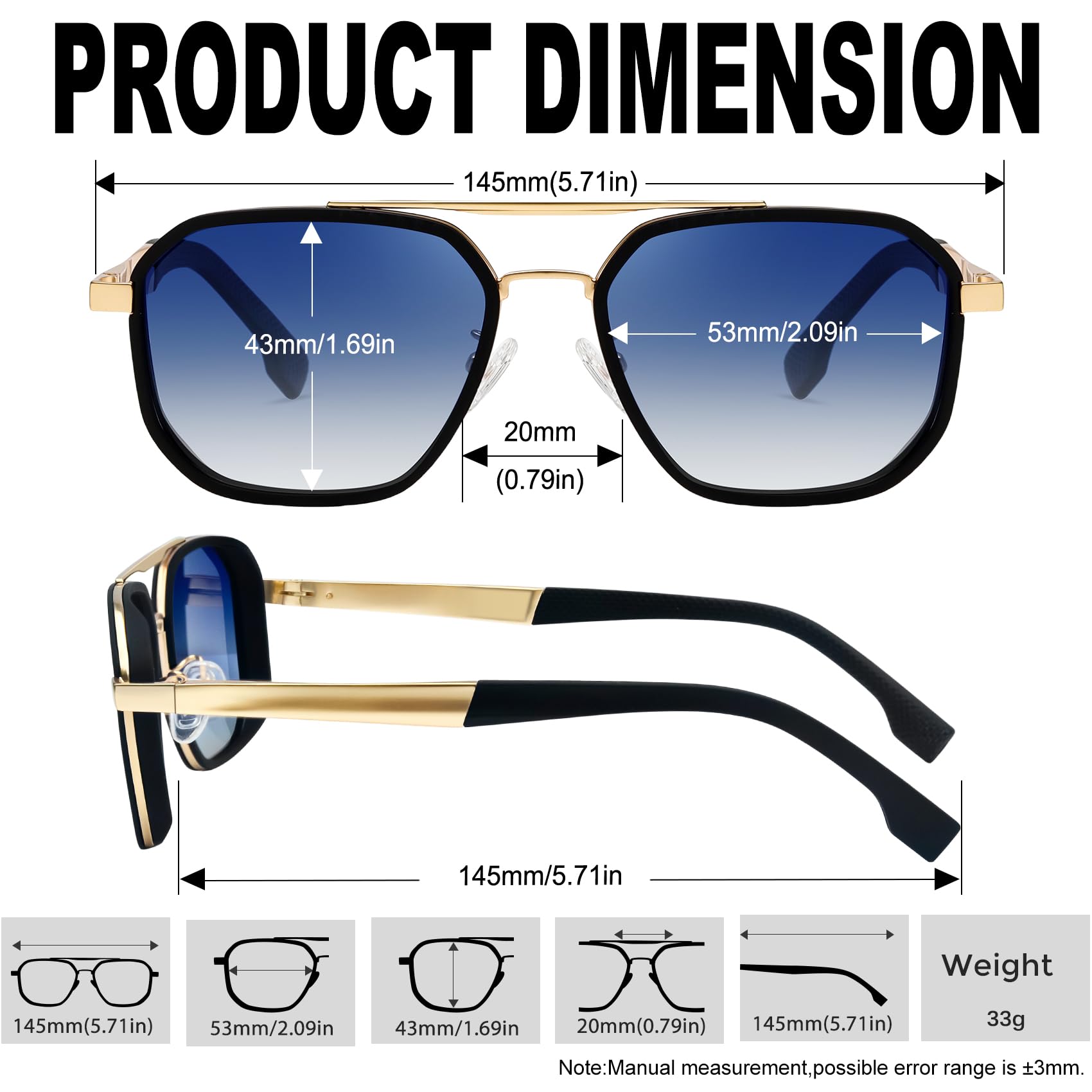 KANASTAL Lunettes de Soleil Homme Polarisées Mode Lunette de Soleil Femme Carrée UV400 Rétro Double Pont