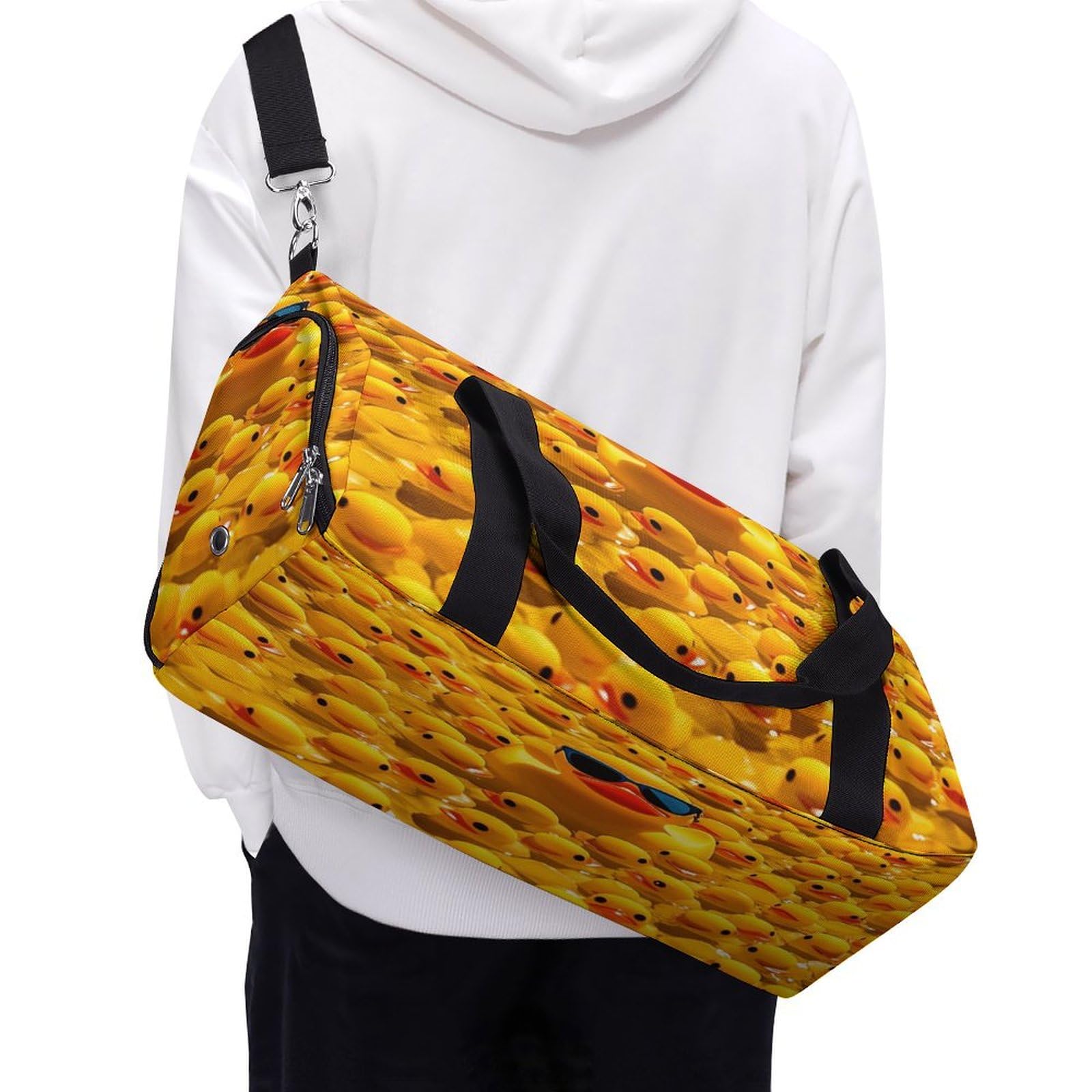 Turnbeutel für Damen und Herren, gelbe Gummi-Ente mit Sonnenbrillen-Druck, Turnbeutel, wiederverwendbarer Turnbeutel, Turnbeutel mit Schuhfach, Stil, Einheitsgröße, modern, Stil:, Einheitsgröße,