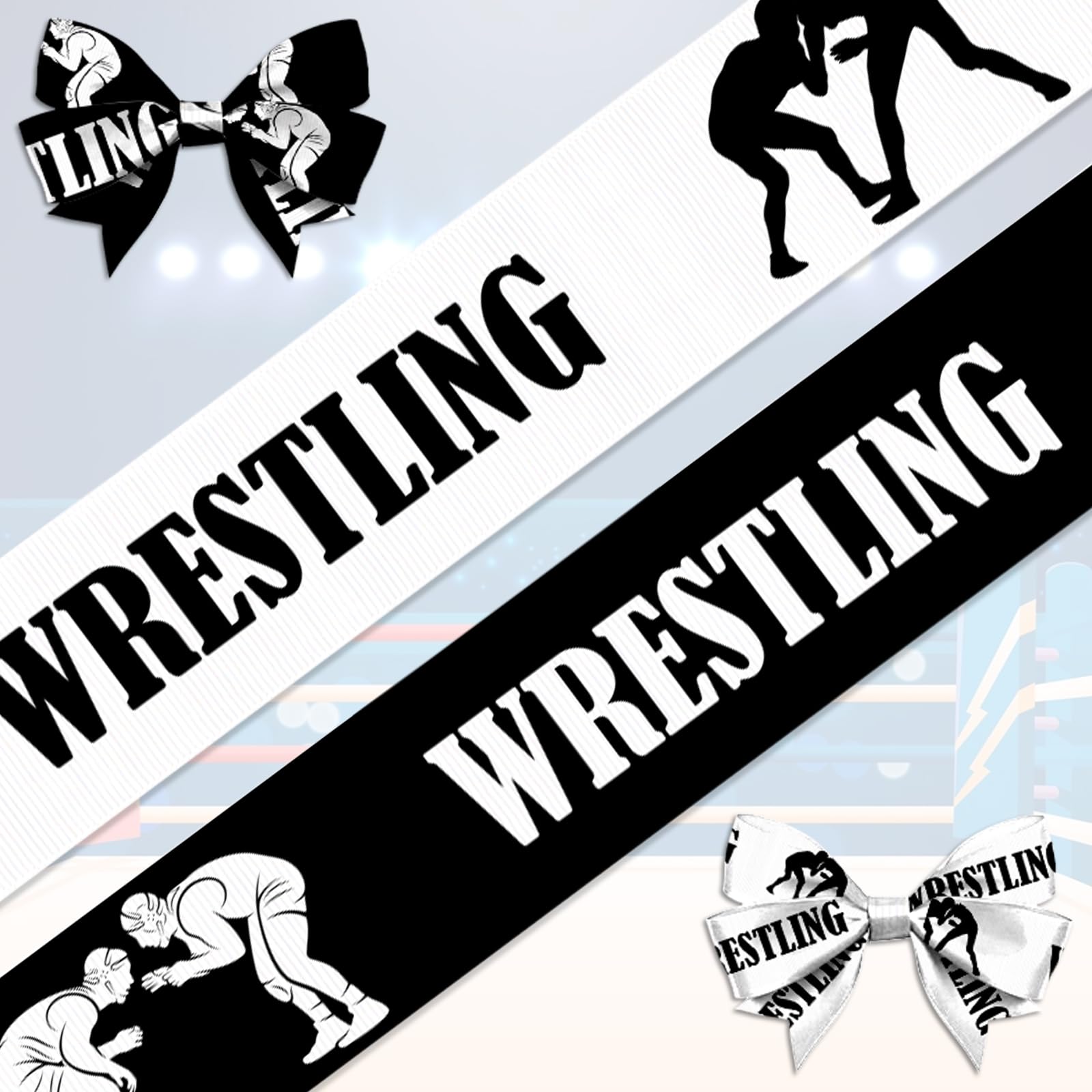 Threetols 2 Rolls 10 Yards Wrestling Ribbons, 7/8" Black White Grosgrain Ribbons, Classic Wrestling Sport Ribbons for Sport Team Decoration and Theme