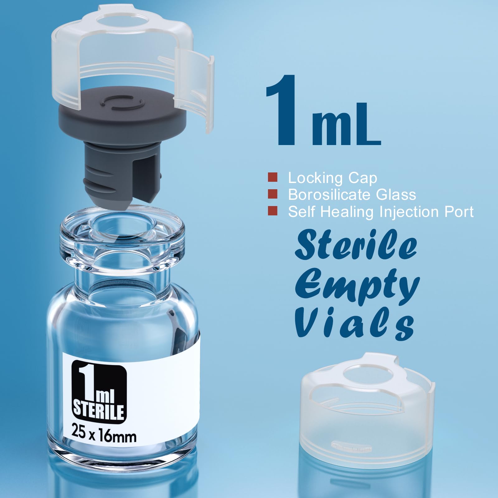 Viales De Vidrio Estériles Con Tapa De Bloqueo Y Puerto De Inyección – Ámbar 6,50 Ml – Empaquetado Individualmente – Ideal Para Muestras, Aceites Esenciales Y Medicamentos