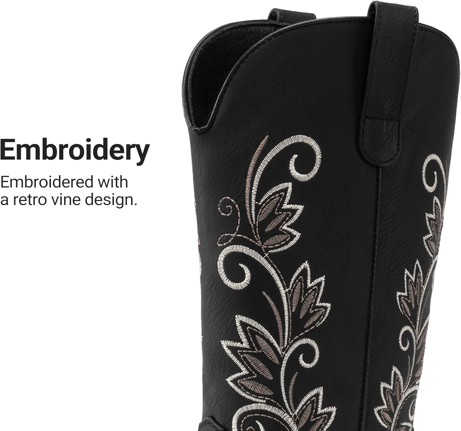 DREAM PAIRS Women's Cowboy Cowgirl Western Mid Calf Boots Square Toe Embroidered Stitched Pull On Country Boots with Low Chunky Heel - Image 7