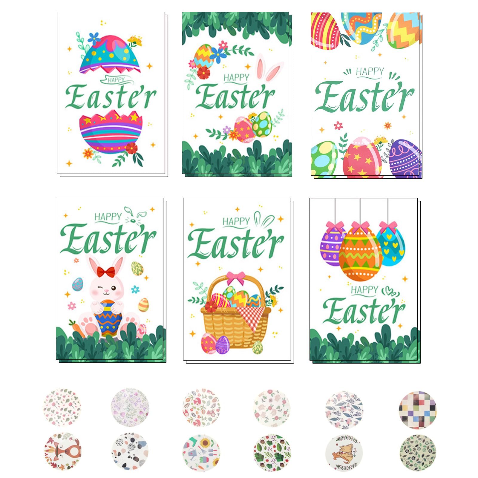 IHCEMIH Easter Cards Greeting Card Pack of 12 Happy Easter Blank Greetings Card Funny Note Card Bunny Eggs Multipack Notelets Envelopes Stickers Sets for Classroom Exchange Easter Party Supplies UK
