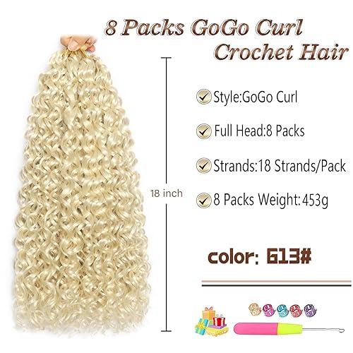 Miniatura 2 de 8 paquetes de extensiones de cabello rizado de ganchillo de 18 pulgadas para mujeres negras, cabello ondulado de ganchillo para mujeres negras,