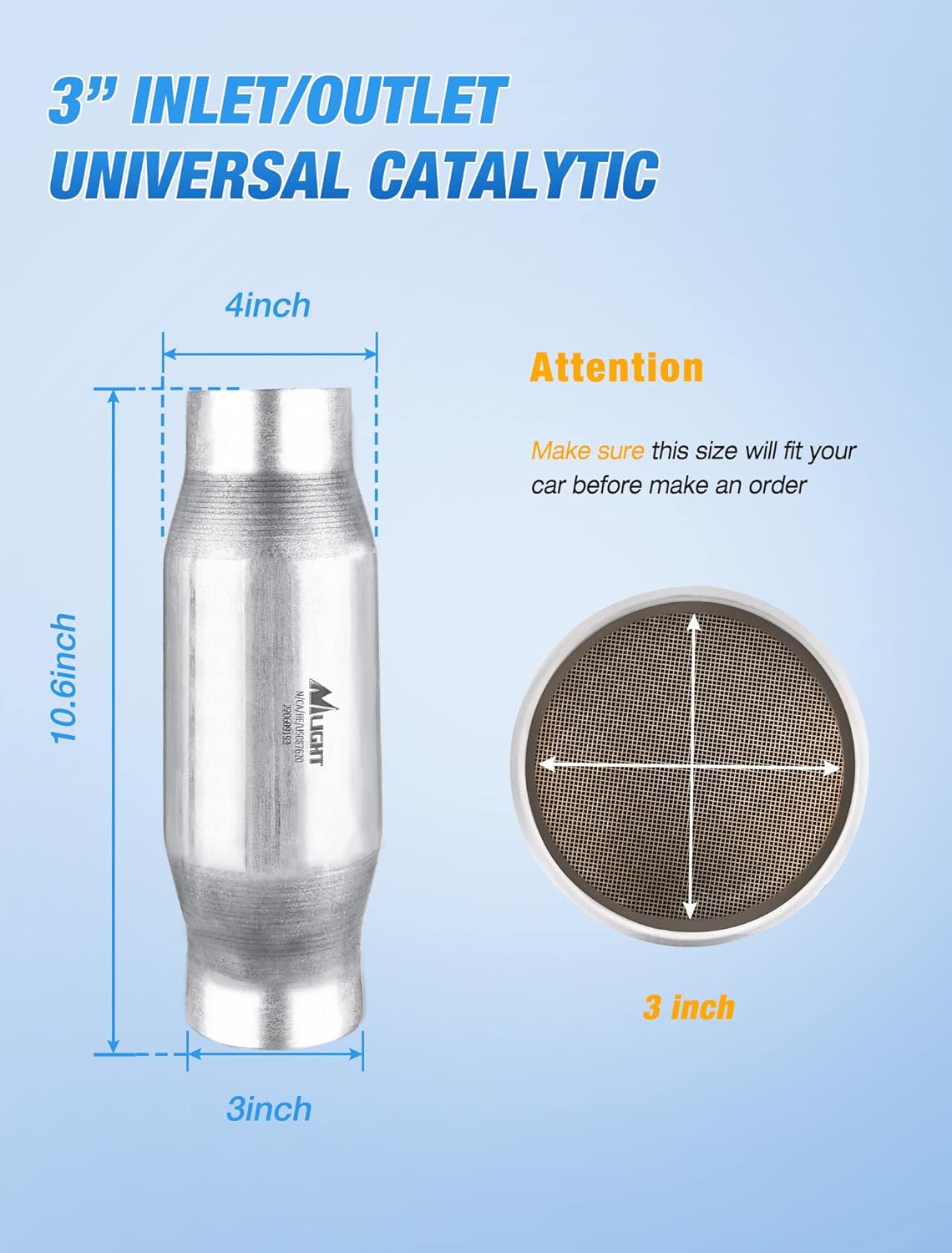 Nilight 3" Inlet/Outlet Catalytic Converter, 3 inches Universal Cat for Chevy Silverado 1500 2500 K1500 C1500 Express Suburban,GMC Sierra 1500 2500 Yukon Savana,Cadillac(EPA Standard)