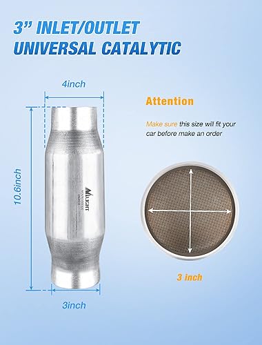 Miniatura 2 de Nilight Convertidor catalítico de entradasalida de 3 pulgadas, gato universal de 3 pulgadas para Chevy Silverado 1500 2500 K1500 C1500 Express