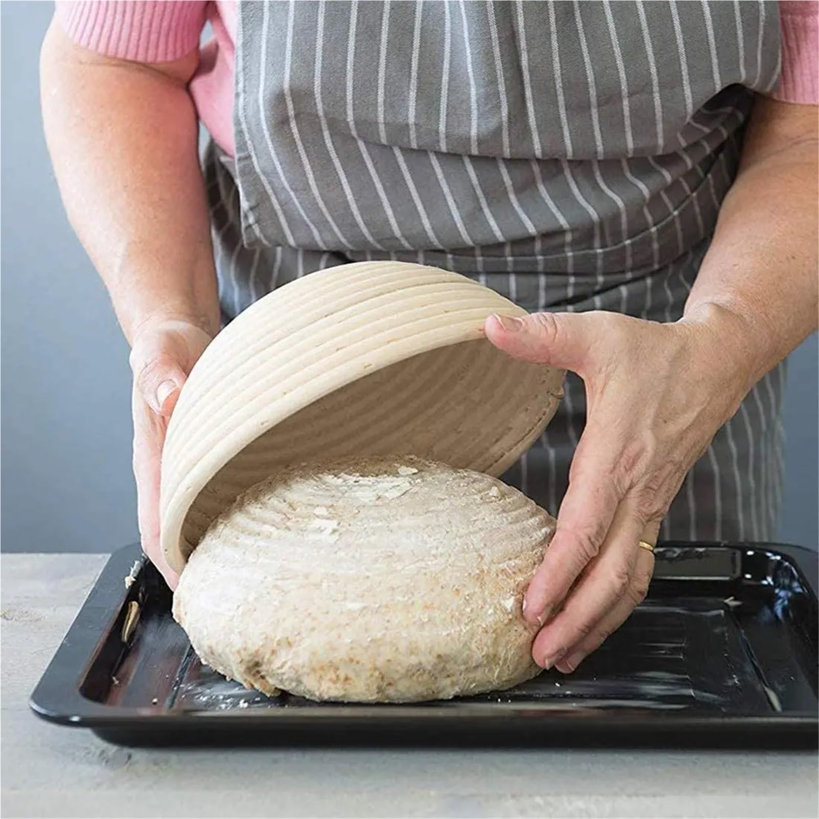 Cesta Para Fermentar Pan Cesta de mimbre hecha a mano a prueba de pan, fermentación Natural, cesta de pan de masa fermentada, cuenco de mimbre for hornear(Round 25X8.5cm)