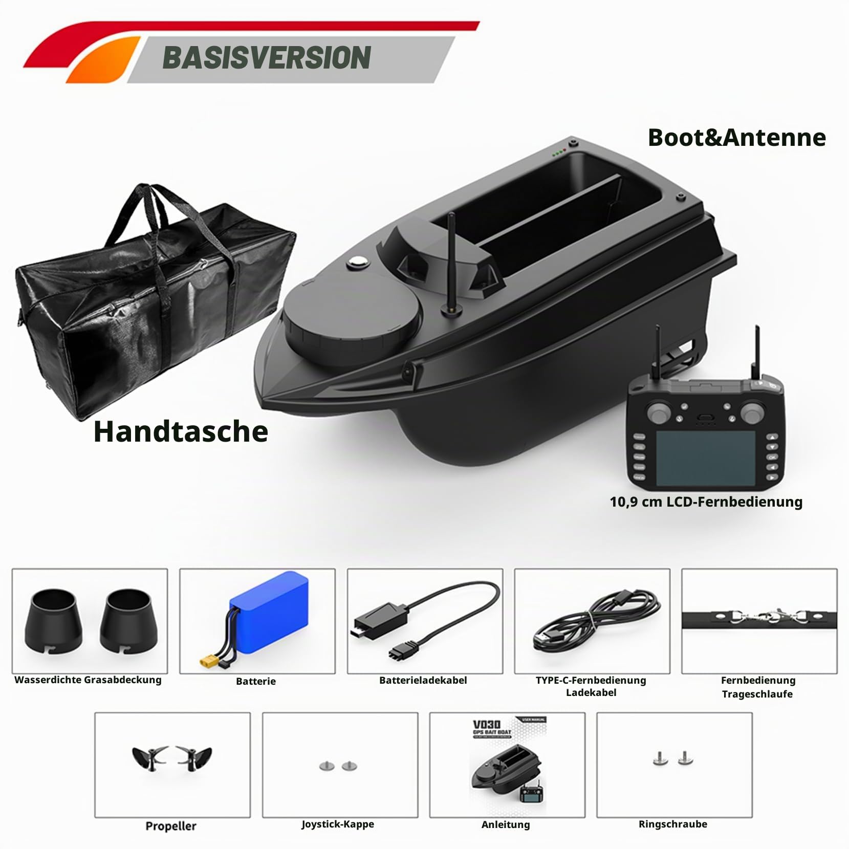 Angelköder-Boot RC-Fischerköderboot 800M Entfernung GPS Köder-Boot GPS Postion Auto Cruise Fernbedienung Angelboot Mit Kabellosem Doppel Motors,20000mAh,3kg (Grundversion)