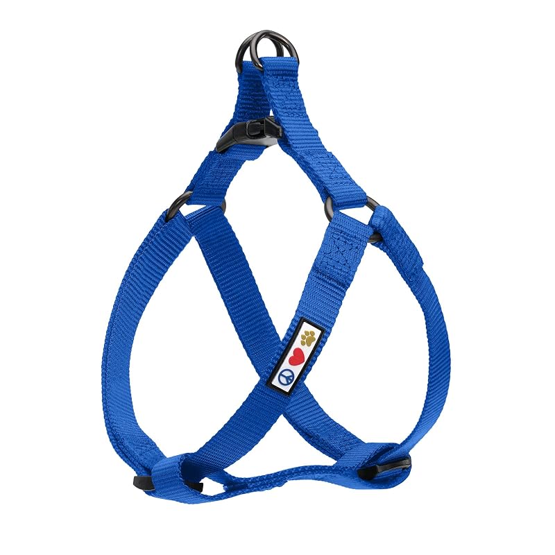 Peitoral tipo cabresto ajustável para cães Pawtitas em nylon, Blue Solid, tamanho Médio, pacote com 1