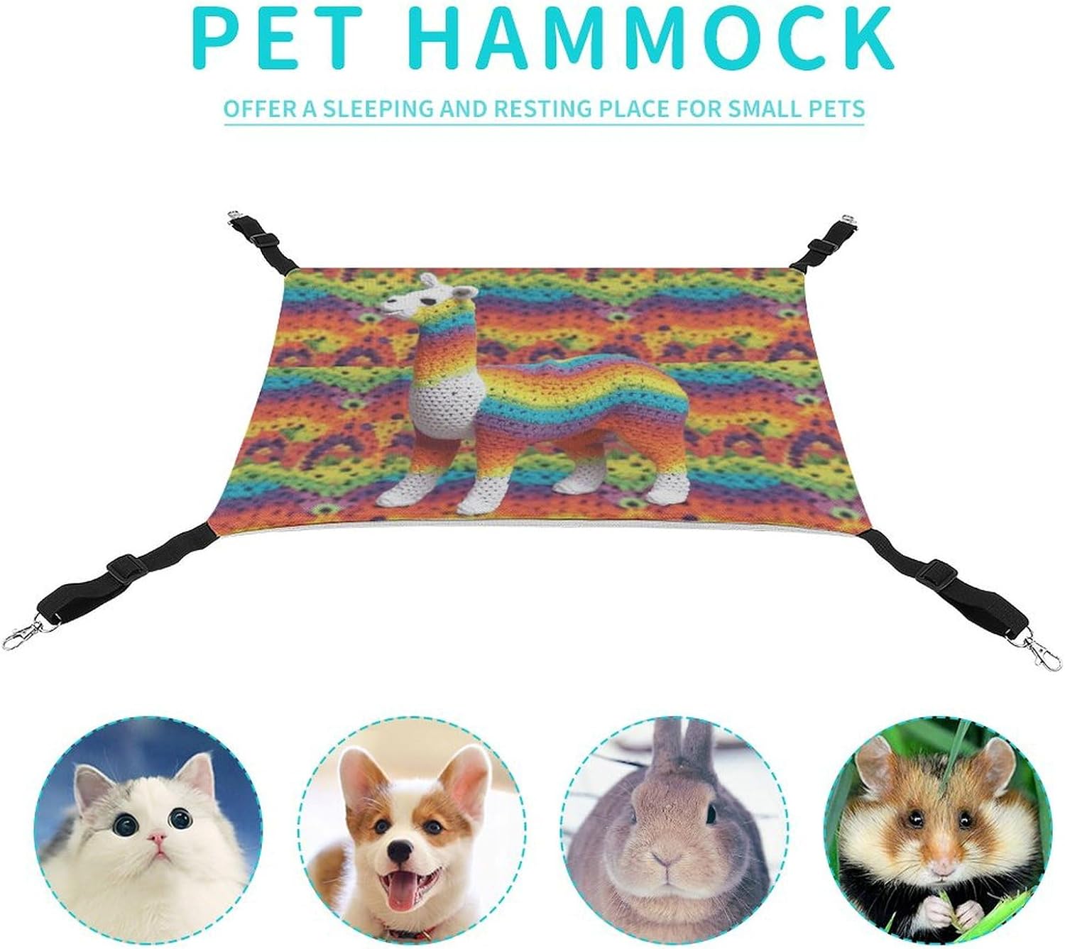 review Hanging Pet Hammock, Rainbow Camel Pattern Printed Soft Breathable Pet Hammock with Adjustable Straps and Metal Hooks for Cats Small Dogs Rabbits Sugar Gliders