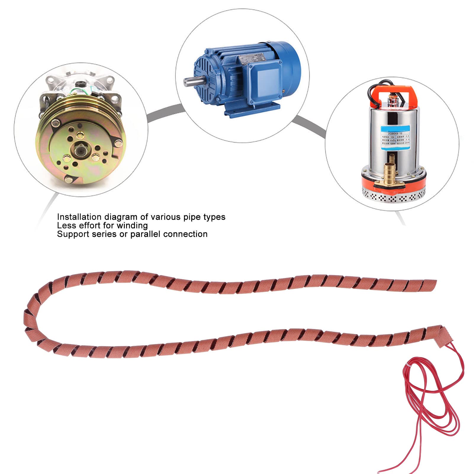 Fabater Nastro Riscaldante in Silicone a Spirale 220V 70W, Avvolgicavo per Tracciamento Termico dei Tubi per Protezione Antigelo, Avvolgimento Riscaldante per Tubi in Silicone Durevole per in (Gel