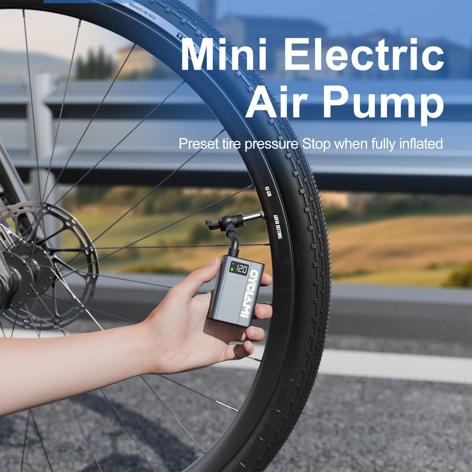 Mini Pompa Pneumatici 120PSI Pompa Per Pneumatici da Bicicletta Portatile Manometro Digitale Pompa per Aria Elettrica per Bicicletta con Valvole Presta e Schrader Mountain bike e Road Bike