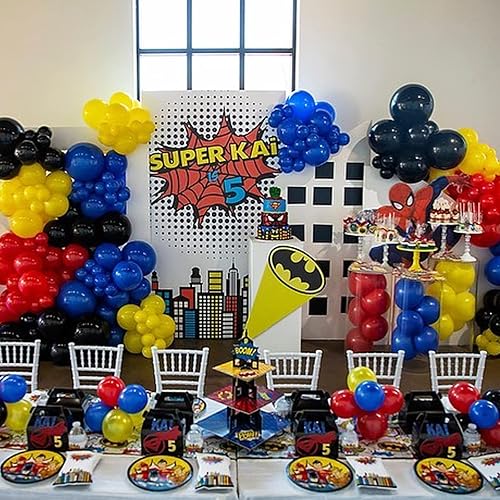 Miniatura 6 de Felice Arts Kit de guirnalda de globos temáticos de superhéroe con globos rojos, amarillos, azules, verdes, negros, para vengador, hierro, espide,