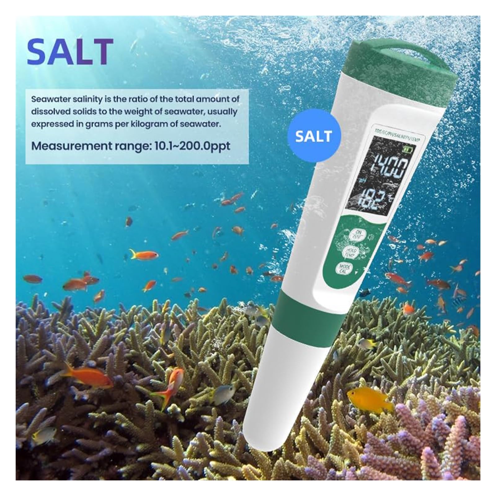 Tester for Acqua 5 in 1, for Sale da Piscina, Misuratore di PH/EC/TDS/Sale/Temperatura Ad Alta Precisione, Analizzatore for Potabile E Acquari Rilevamento Rapido E Preciso