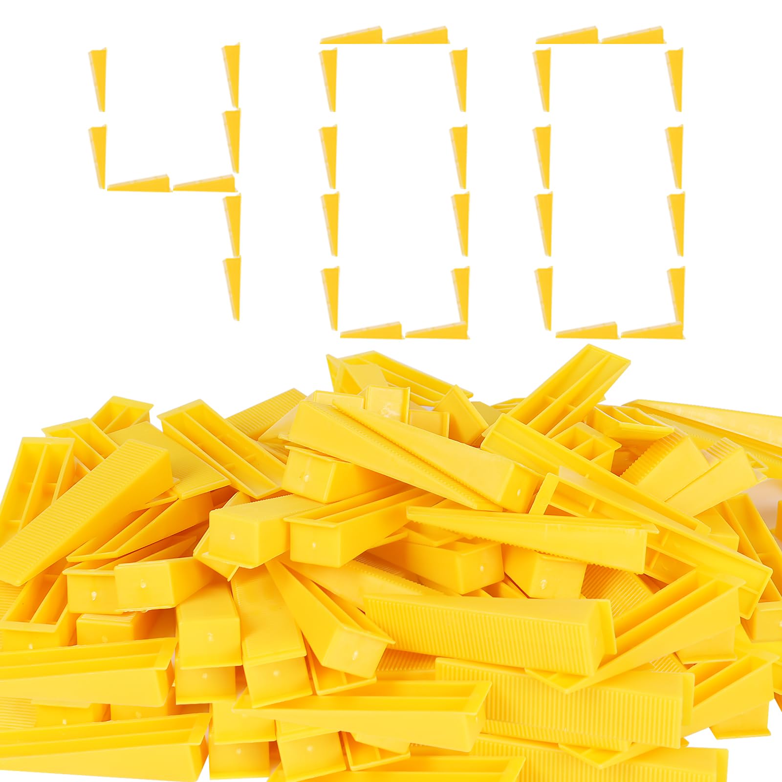 400pcs Tile Leveling System Wedges, Reusable, 1/32, 1/16, 1/8 Inch Spacer Compatible,Wall Tile Installation Kit (yellow, 400)