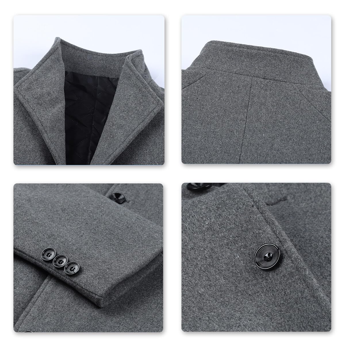 Allthemen Trench da Uomo Colletto alla Coreana Cappotto di Casual Lana Coat Lungo Invernale Cappotto Monopetto