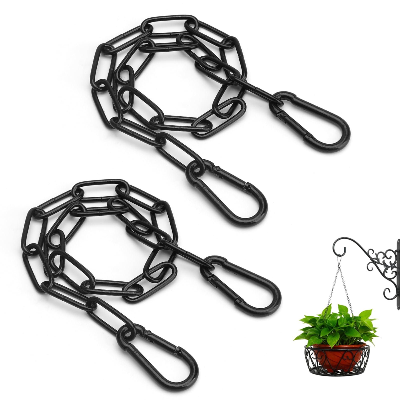 Nero Catena a in Acciaio Inox 2PCS,Catena in Acciaio Inox con Moschettone Catenas in Metallo da 0,5 m per Appendere per Cancelli di Recinzioni,Giardini,Gabbie per Animali Domestici