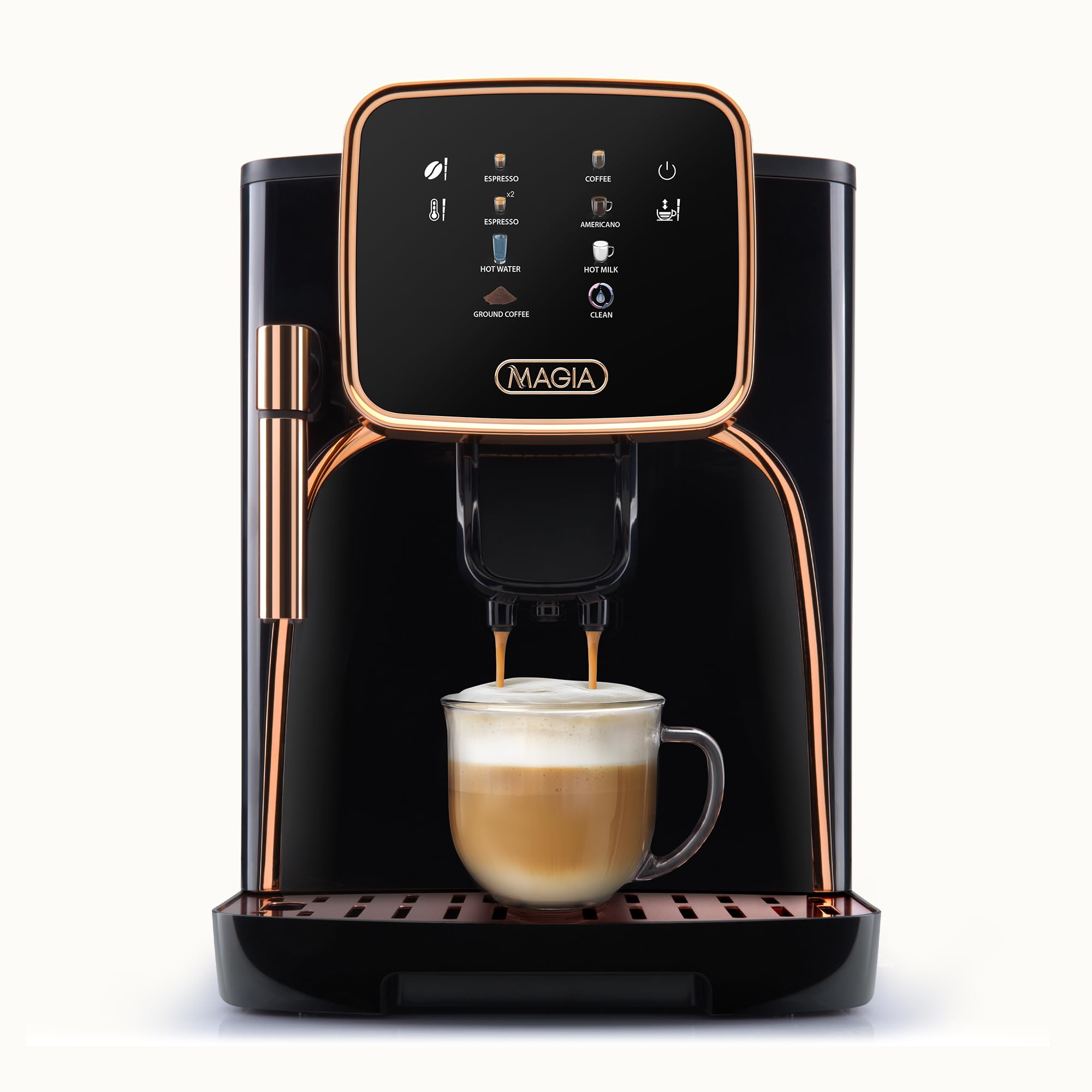 Zulay Kitchen Magia Automatic Espresso Machine – Clasica, Black Copper – Super Automatic Coffee Maker with Built-in Grinder, Steam Wand, Self-Cleaning, Touch Panel, for Bean &amp; Ground Coffee