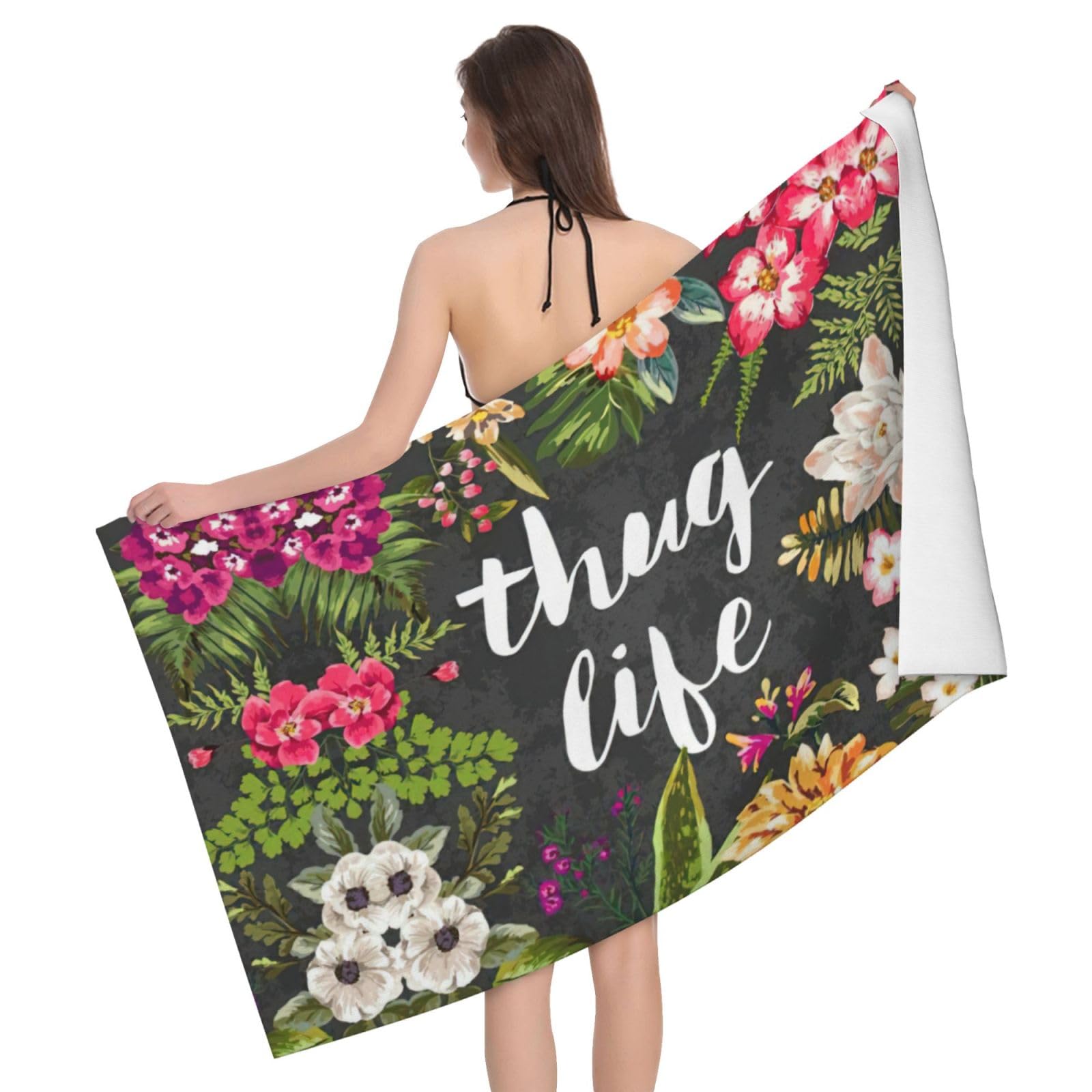 Serviette de bain imprimée fleurs pour la douche et la salle de bain