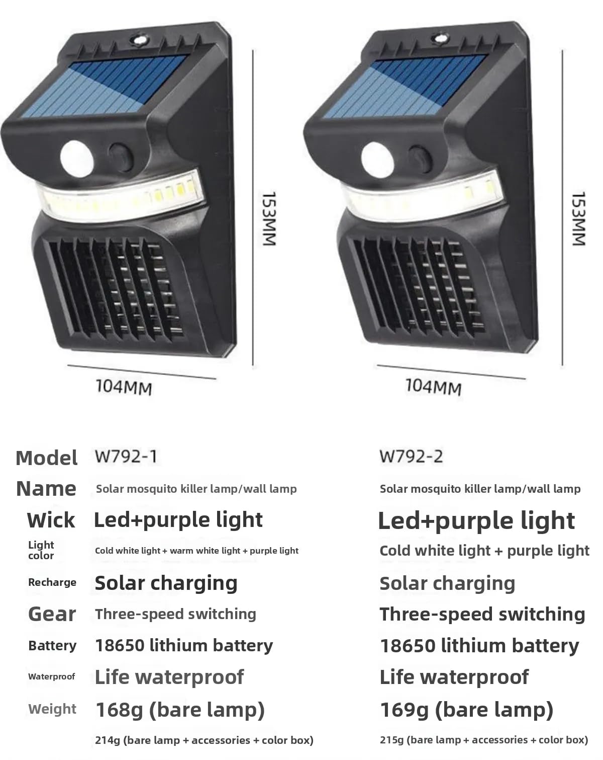 Applique murale solaire avec tue-moustiques – Étanche à LED avec détecteur de mouvement – Lampe de sécurité 2 en 1 à énergie solaire et tueur de moustiques pour terrasse, jardin, cour, clôture
