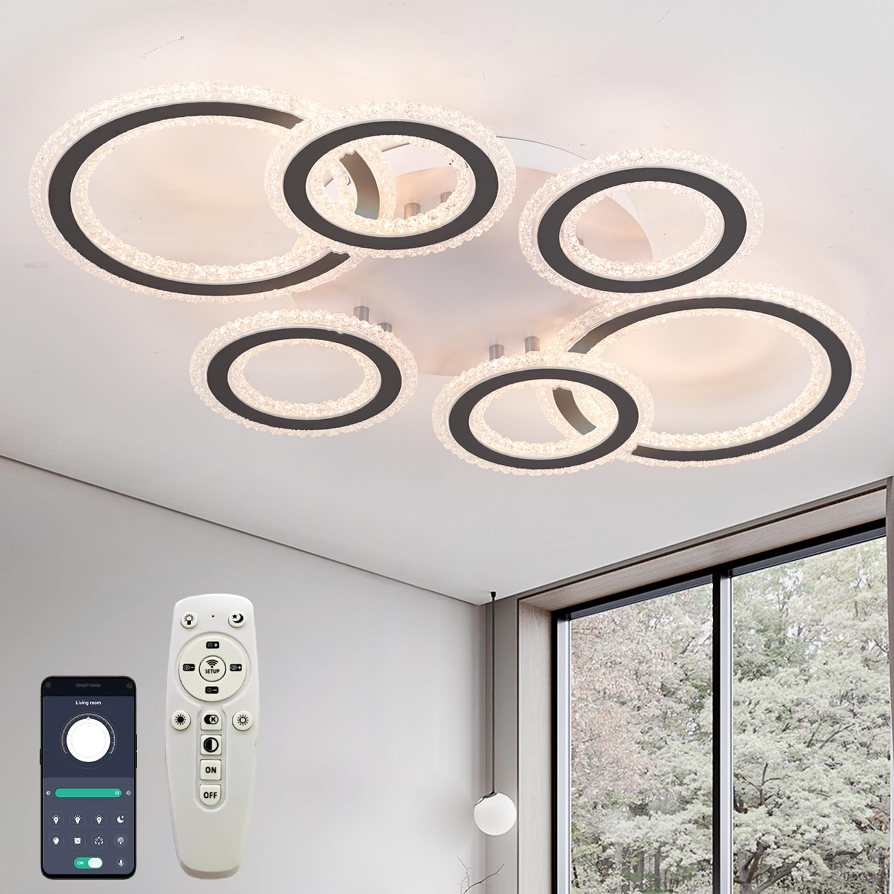 Crystal Chandelier Dimmable With Remote Control And App Night Light 72w LED for Living Room 110cm Large Ceiling Lamp Modern Smart Memory Function Ceiling Lighting Tri-Colour Office Ceiling Lamps
