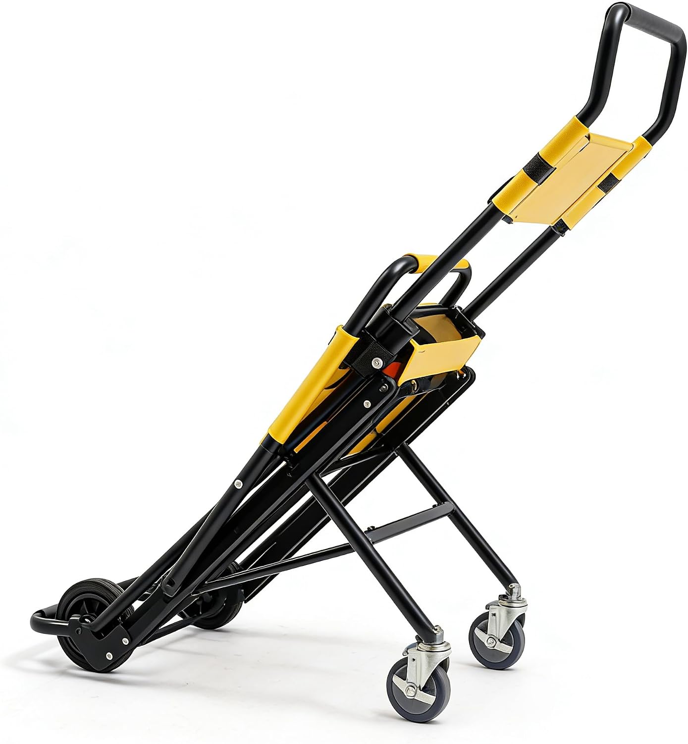 Portable Folding Lift Stair Chair, 350 lbs Capacity, Aluminum Alloy Manual Transport Chair with 4 Wheels & Safety Belts, Evacuation Rescue Chair for Moving Elderly Patients(Yellow)