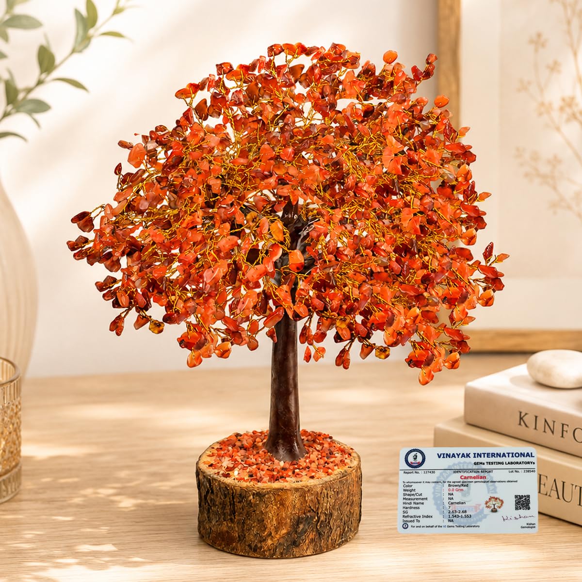 Reiki Crystal Products Certified Carnelian Tree | Red Carnelian Stone Tree 500 Beads Crystal Tree Stone Showpiece