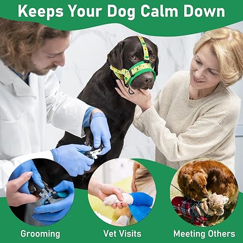 Miniatura 4 de Bozal para perro, bozal impreso suave para perros pequeños, medianos y grandes, protector bucal humanitario que evita morder y masticar peleas para