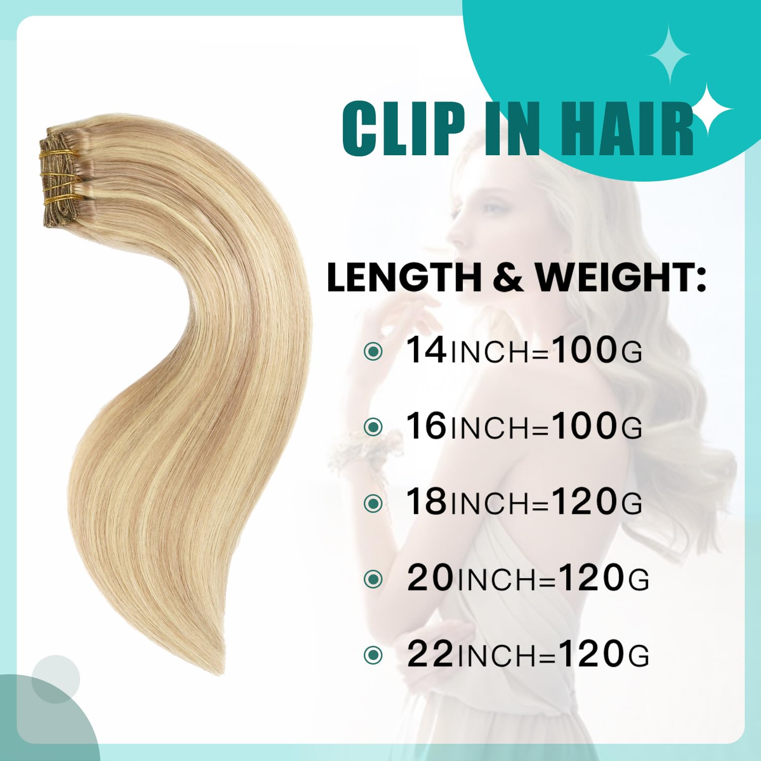SURNEL Seamless Clip in Human Hair Extensions 20Inch 120G 6Pcs Blonde Highlight Clip in Extensions Remy Full Head for Thin Hair Skin Weft (C#18P613,20'') - Image 2