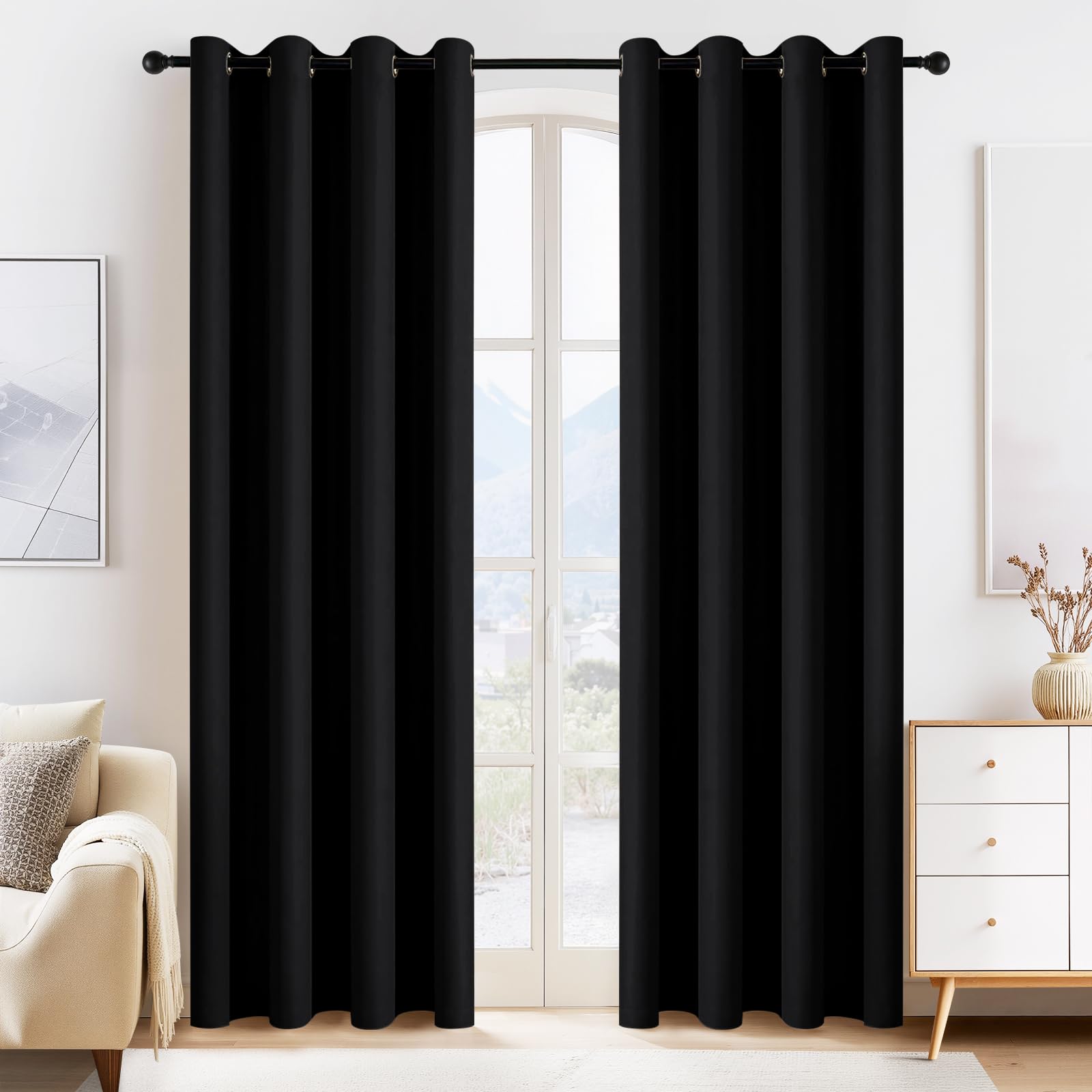 PONY DANCE Doorway Curtains - 2 PCs 55 Wide by 80 in Long, Black